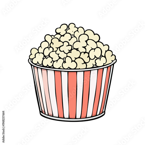 A classic striped bucket overflowing with fluffy white popcorn a fun movie snack illustration