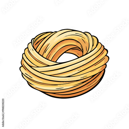 Hand Drawn Illustration of a Nest of Golden Fettuccine Pasta Noodles