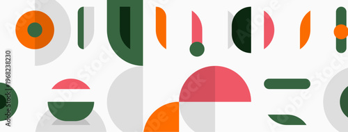 Abstract geometric shapes, muted colors, overlapping forms create modern design. Minimalist composition, flat illustration style.