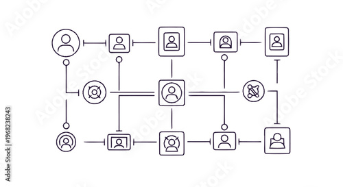 Abstract illustration of a network of connected people and icons.