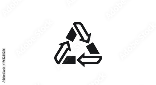 Black and White Recycling Symbol on White Background.