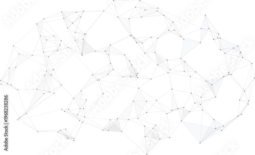 Gray plexus network with interconnected dots and thin lines forming a complex digital mesh structure on a white background