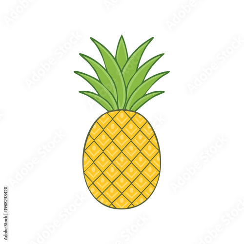 Vibrant illustration of a single ripe pineapple with green spiky leaves against a clean background