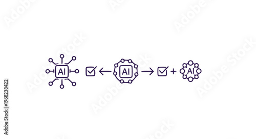 AI Transformation Process Depicted with Simple Line Icons on White.