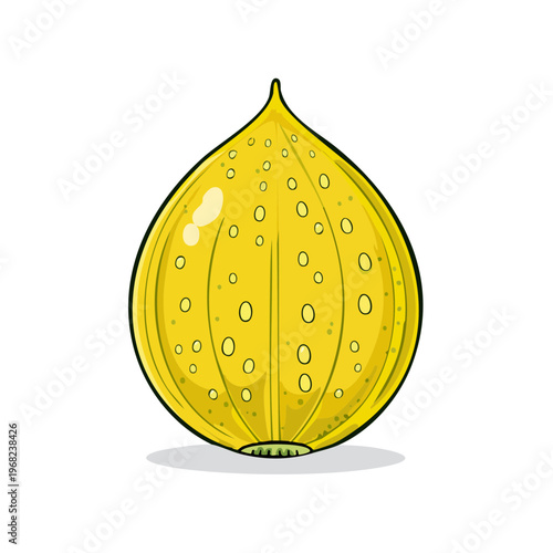 Bright yellow cartoon-style fruit with subtle dimples against a clean white background