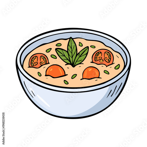 Delicious bowl of creamy tomato soup garnished with fresh basil and chopped tomatoes