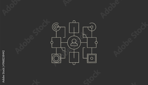 Abstract illustration of a network of interconnected elements and nodes.