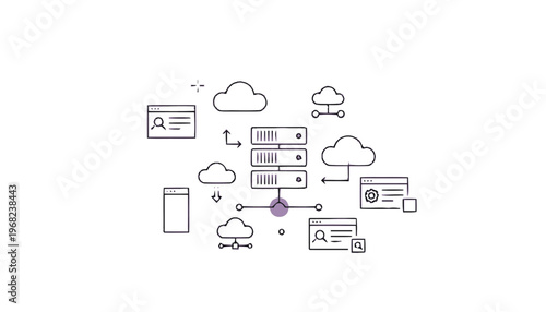 Cloud Computing Network Infrastructure with Servers and User Interfaces.