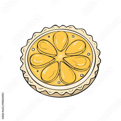 Hand Drawn Cartoon Slice of Lemon Tart with Golden Filling and Flaky Crust