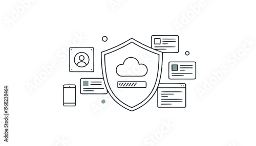 Cloud Security Shield with Data Protection and User Interface Elements.