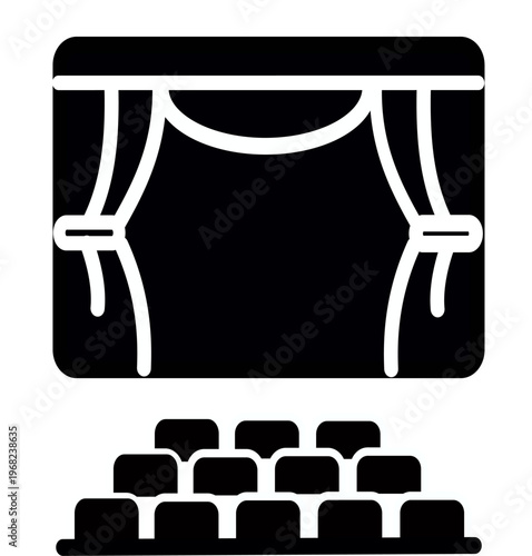 Theater stage vector icon. Stage curtains symbol.
Vector graphic, not Artificial Intelligence, logo illustration. Replaceable vector design.
