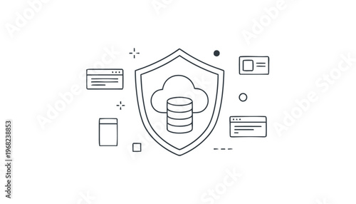 Cloud storage security shield icon.