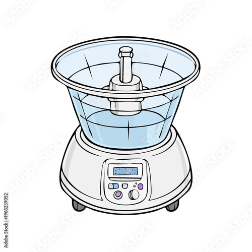 Hand-drawn illustration of a modern facial steamer with digital display and water reservoir
