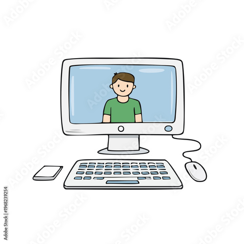 Online learning and communication with a computer and cartoon character on screen