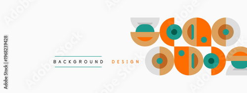 Abstract geometric shapes create playful background design. Colors include orange, teal, gray, peach. Minimalist aesthetic suits modern projects.