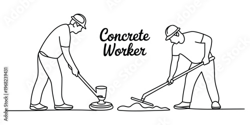 Minimalist Line Art Concrete Workers Construction Illustration