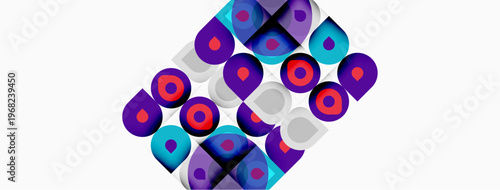 Abstract pattern. Repeating circles, purple, turquoise hues. Modern design, geometric shapes, clean aesthetic. Minimalist composition, vibrant colors.
