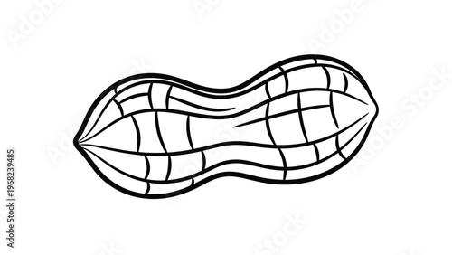 Detailed black and white line art illustration of a whole peanut shell showing its characteristic bumpy texture and shape.