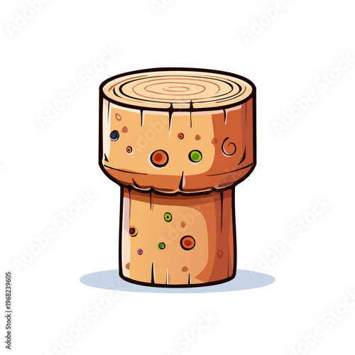 Textured natural cork stopper with distinctive pores and rings