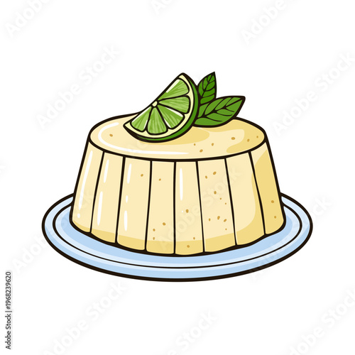 Refreshing Lime Panna Cotta Dessert Topped with Fresh Mint Leaves and Citrus Slice