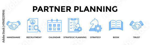 Partner Planning Banner Web Icon Set Collection Pack Vector Illustration Concept For Coordinate People Partnerships And Timelines For Reliable Strategic Execution