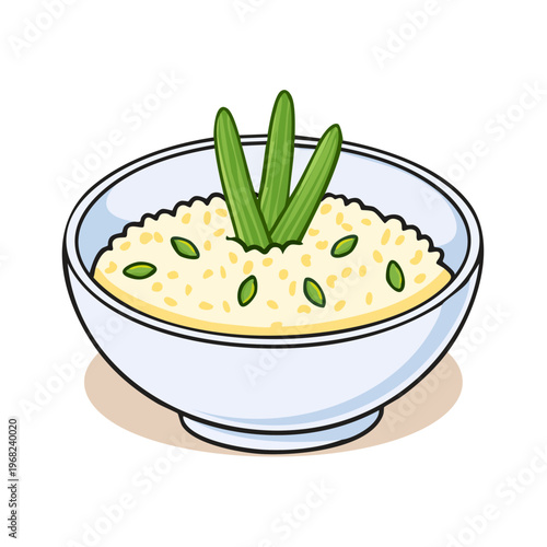 Wholesome bowl of creamy porridge topped with fresh green sprouts and seeds