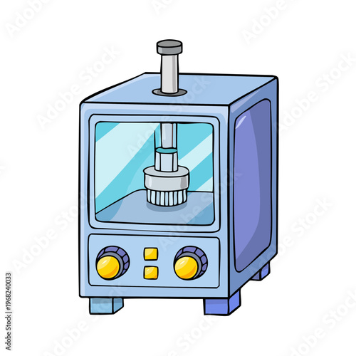 Cartoon 3D Printer with Mechanical Arm and Controls