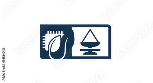 Abstract illustration of a technology chip with a leaf and scale symbol.