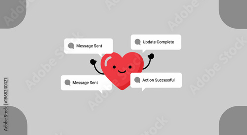 Happy Heart Character with Notification Bubbles - Success and Communication