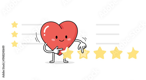 Happy Heart Character Giving a Good Rating with Stars