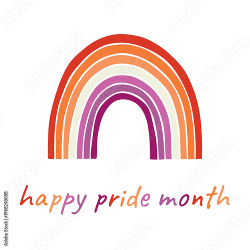 Colorful rainbow shape Lesbian pride flag Happy pride day LGBTQIA community Pride Month Vector hand drawn doodle for posters, stickers, logo, cards