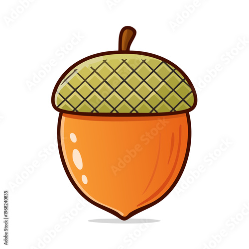 Cute cartoon acorn illustration with a textured green cap and orange body perfect for autumn themes