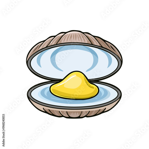 Open Clam Shell Revealing a Bright Yellow Pearl
