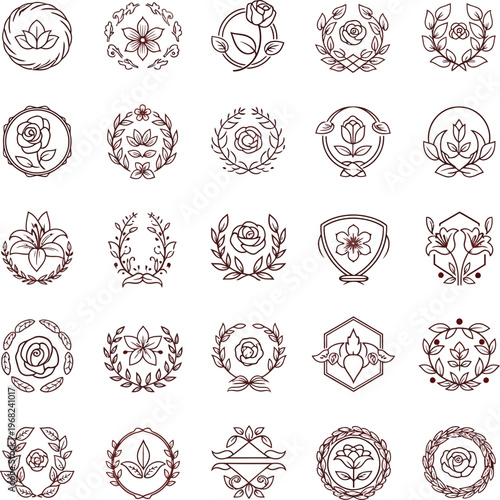 Collection of Floral Emblems and Laurels Vector Icons.