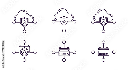 Cloud Computing Security Icons Representing Data Protection and Privacy.