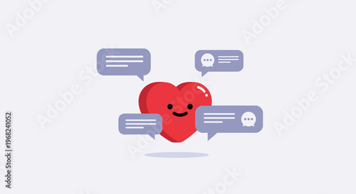 Happy Heart Character with Chat Bubbles - Love Communication Concept