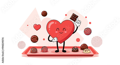 Happy Heart Character with Chocolates - Valentine's Day Concept