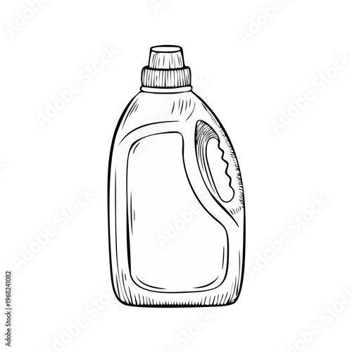 Hand-drawn sketch of a laundry detergent bottle with a handle and cap