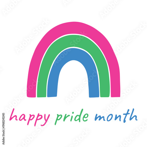 Colorful rainbow shape Polysexual pride flag Happy pride day LGBTQIA community Pride Month Vector hand drawn doodle for posters, stickers, logo, cards