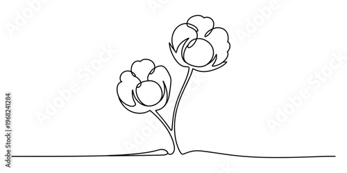 Minimalist One Line Drawing of Cotton Flowers