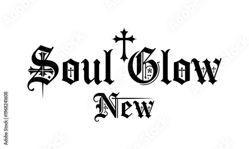 Soul Glow New. lettering and all elements in black. Vector style. AWhite background. Pure white background. Perfect isolation and visual consistency.