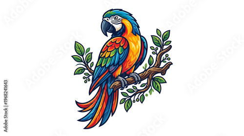 Colorful Macaw Parrot Bird Sitting.