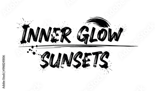 Inner Glow Sunsets. lettering and all elements in black. Vector style. AWhite background. Pure white background. Perfect isolation and visual consistency.