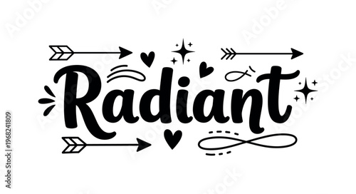 Radiant Meaning. lettering and all elements in black. Vector style. AWhite background. Pure white background. Perfect isolation and visual consistency. Bold