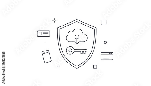 Cloud Security Shield with Key - Data Protection Concept.