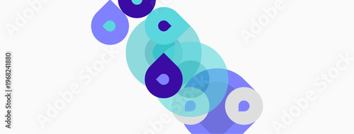 Abstract shapes, overlapping circles, blue purple hues. Minimalist design, clean background, modern aesthetic. Simple composition, fluid forms.