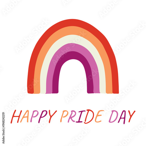 Colorful rainbow shape Lesbian pride flag Happy pride day LGBTQIA community Pride Month Vector hand drawn doodle for posters, stickers, logo, cards