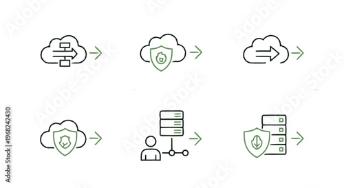 Cloud Computing Data Security and Protection Icon Set.