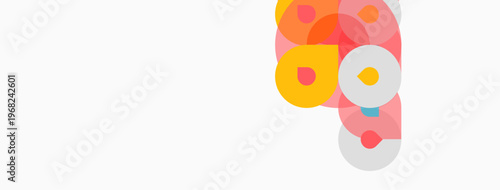 Abstract colorful circles overlap, creating dynamic composition. Soft hues suggest modern design, simplicity. Minimalist aesthetic.