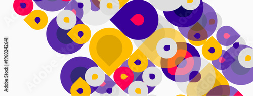 Abstract colorful circles overlap, creating dynamic composition. Bright hues dominate white background. Modern design elements present.